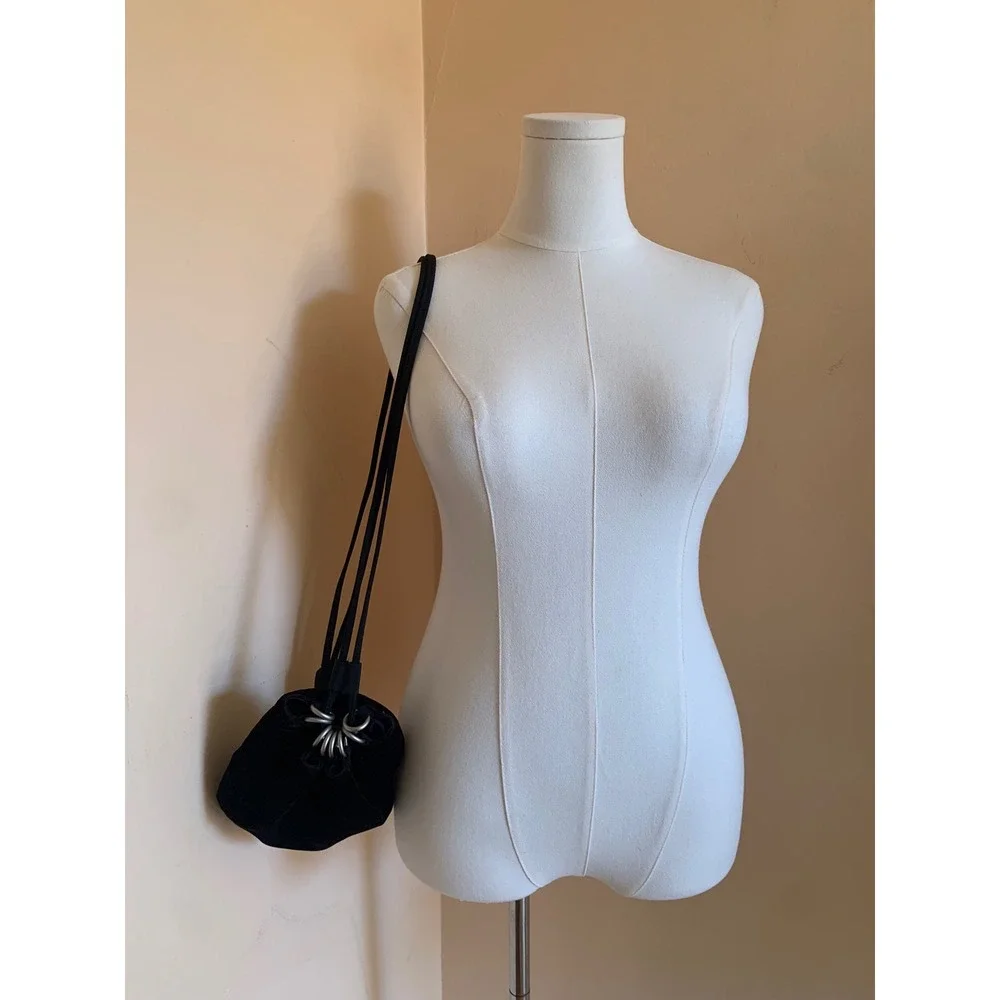 Nine West Velvet Drawstring Mini Backpack Purse‎ Black Whimsigoth Y2K Goth